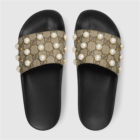 gucci women's slides with pearls|cheapest Gucci slides.